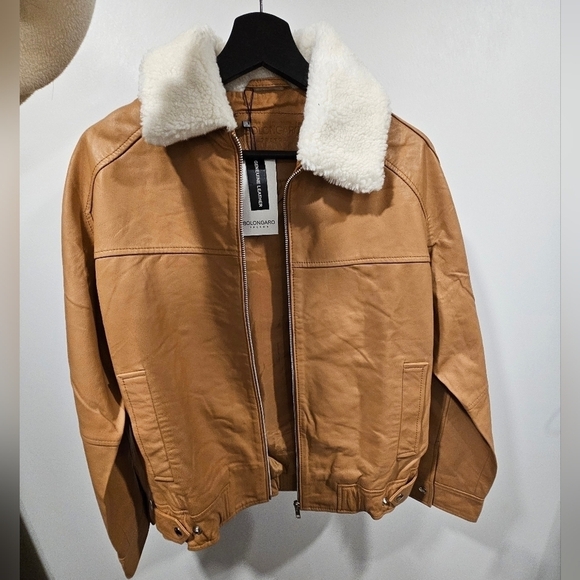 Real leather jacket in camel with faux sherling collar NWT - Picture 3 of 6